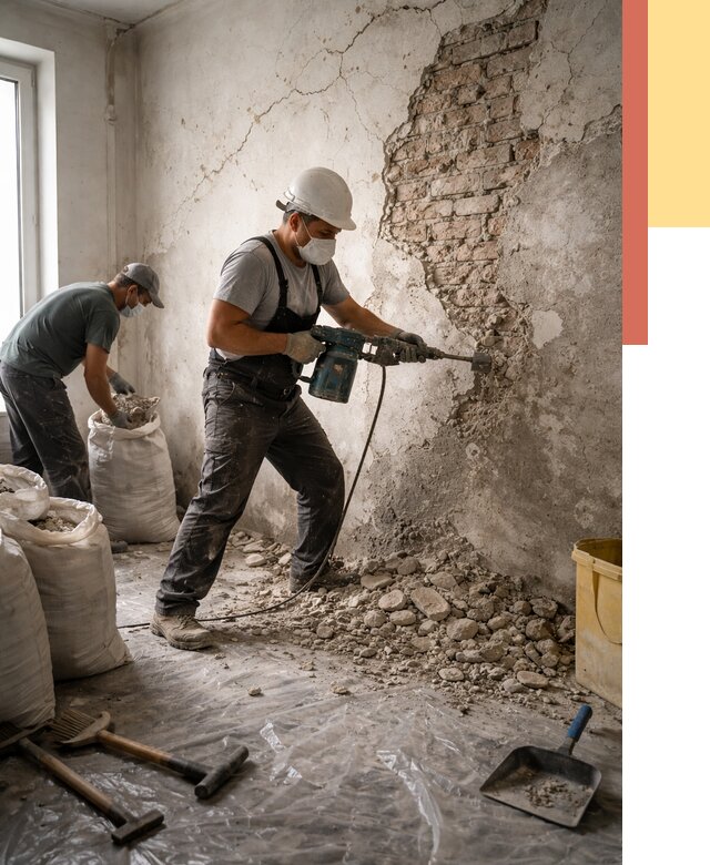 Демонтаж штукатурки со стен в Озерске от 7302 руб/м² — быстро и недорого | ОТДЕЛОЧНИК-Озр