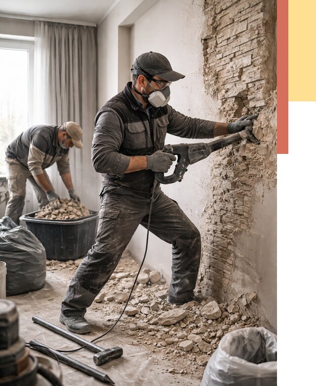 Демонтаж декоративного камня в Озерске от 1471 руб/м² — быстро и недорого | ОТДЕЛОЧНИК-Озр