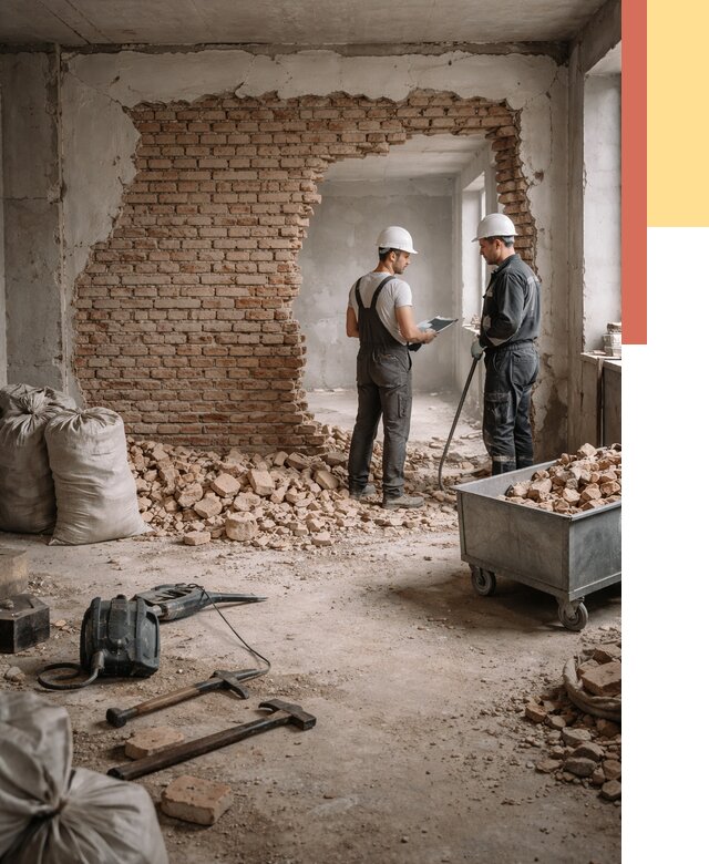 Демонтаж кирпичных стен в Озерске от 4260 руб. — быстро, недорого, под ключ | ОТДЕЛОЧНИК-Озр