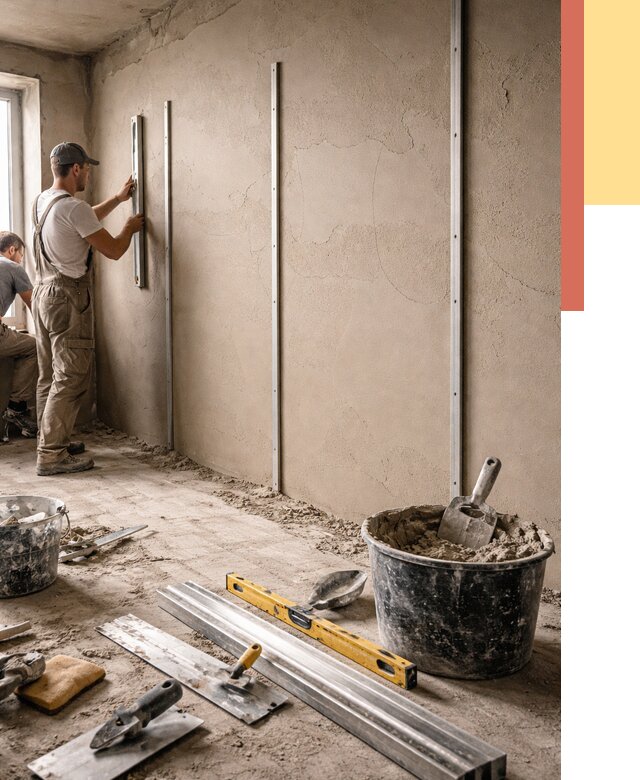 Штукатурка стен по маякам в Озерске от 5578 руб./м² — выравнивание под ключ | ОТДЕЛОЧНИК-Озр