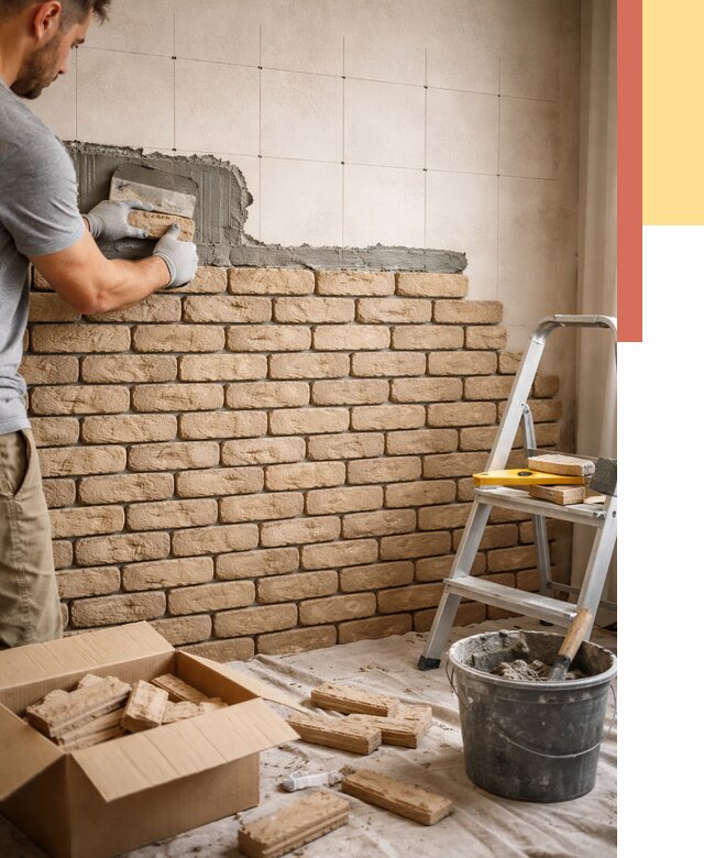 Монтаж декоративного кирпича в Озерске от 3245 руб./м² — быстро и недорого | ОТДЕЛОЧНИК-Озр