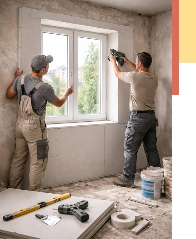 Монтаж откосов из гипсокартона в Озерске от 4564 руб. под ключ | ОТДЕЛОЧНИК-Озр