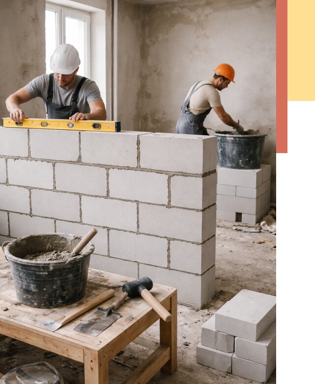 Кладка перегородок из газобетона в Озерске от 3245 руб. под ключ | ОТДЕЛОЧНИК-Озр