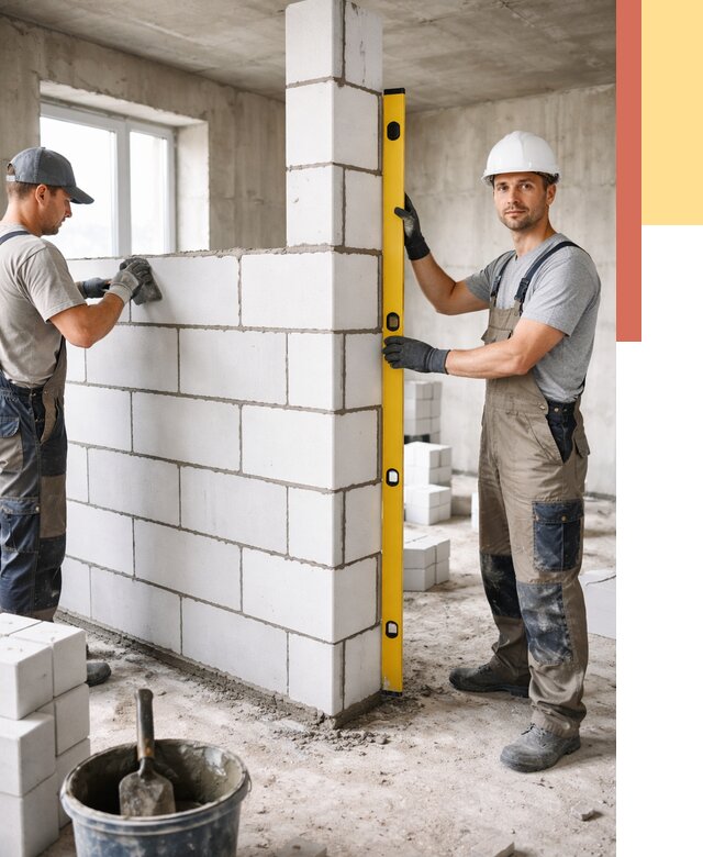 Кладка перегородок из пеноблока в Озерске от 1826 руб. под ключ | ОТДЕЛОЧНИК-Озр