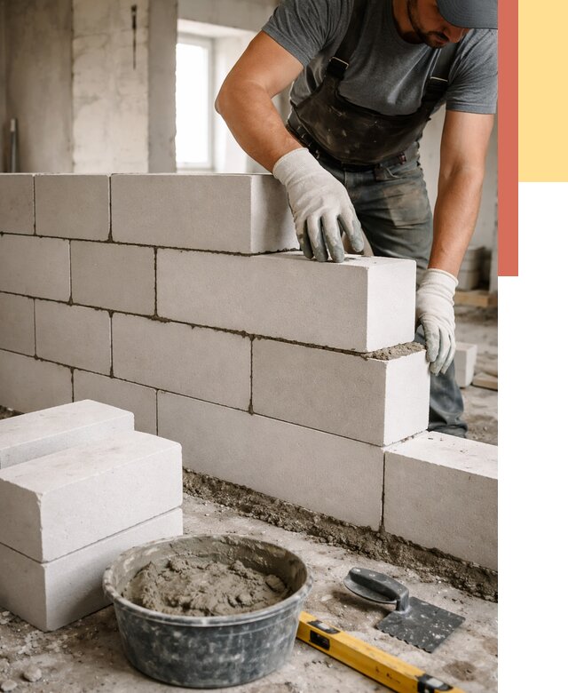 Кладка перегородок из силикатного блока в Озерске от 4057 руб. под ключ | ОТДЕЛОЧНИК-Озр