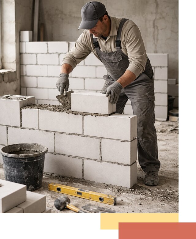 Кладка перегородок из силикатного блока в Озерске