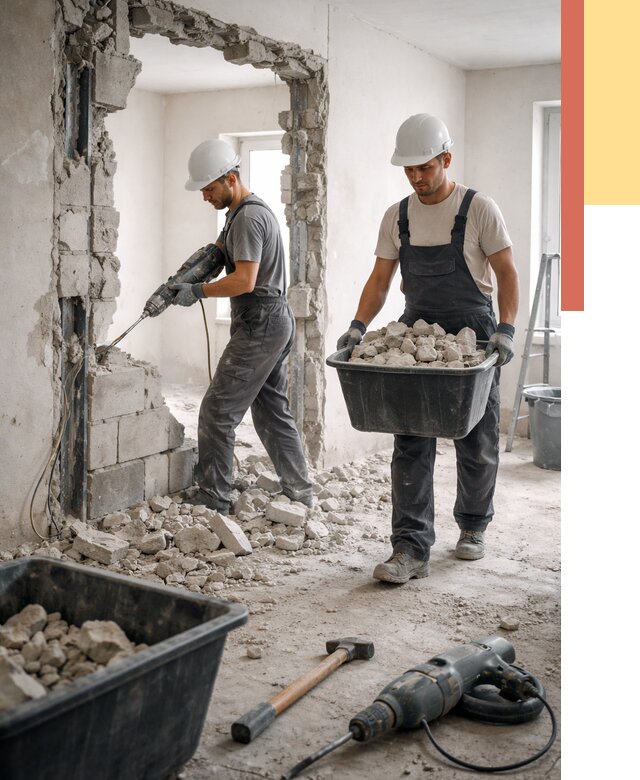 Демонтаж блоковых перегородок в Озерске от 3803 руб. — быстро и недорого | ОТДЕЛОЧНИК-Озр