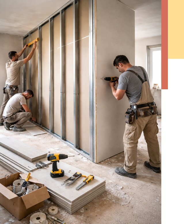 Монтаж однослойной перегородки из гипсокартона в Озерске от 659 руб. | ОТДЕЛОЧНИК-Озр