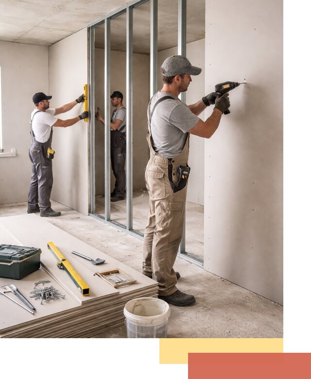 Однослойная перегородка из гипсокартона в Озерске под ключ, монтаж и отделка