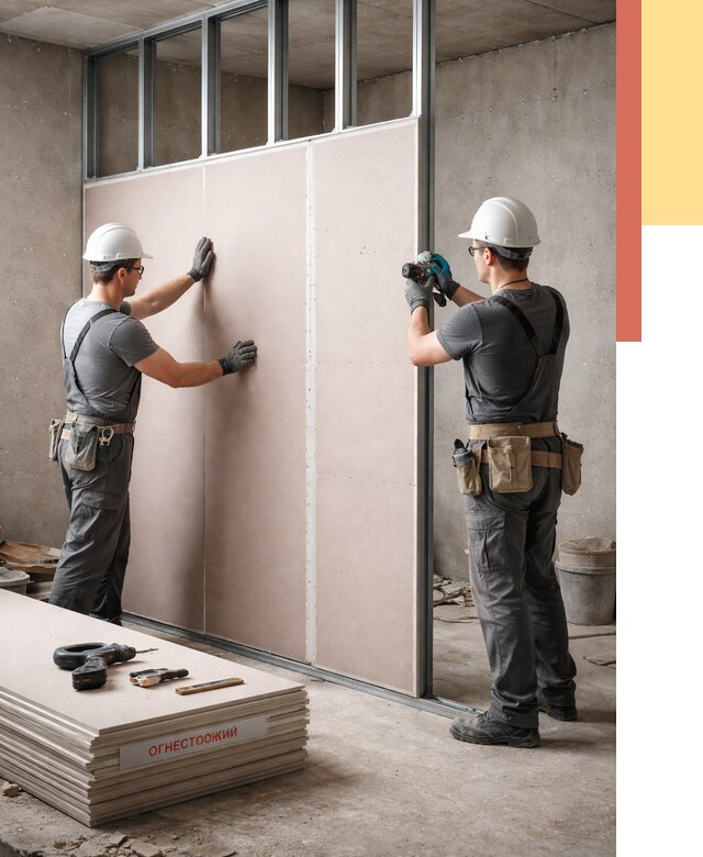 Перегородка из огнестойкого гипсокартона в Озерске от 1876 руб. под ключ | ОТДЕЛОЧНИК-Озр