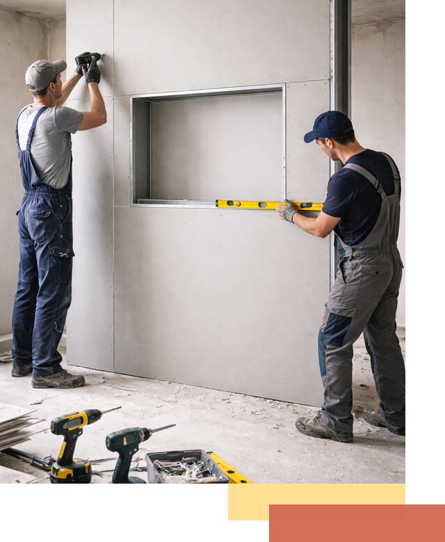 Перегородка из гипсокартона с нишей под декор в Озерске