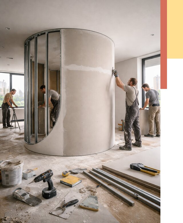 Радиусная перегородка из гипсокартона в Озерске от 2941 руб. под ключ | ОТДЕЛОЧНИК-Озр