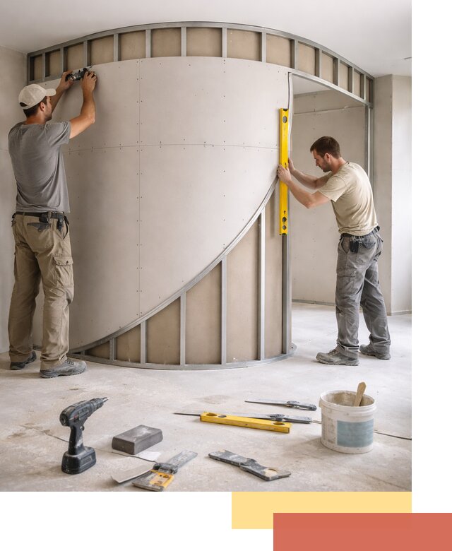 Радиусная перегородка из гипсокартона в Озерске под ключ