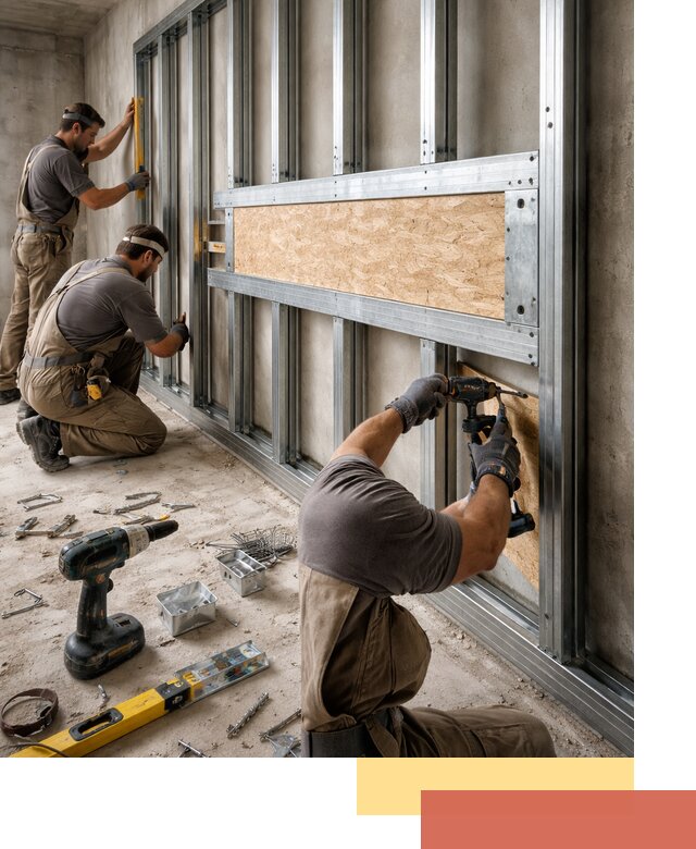 Усиленная перегородка для крепления тяжёлых конструкций в Озерске