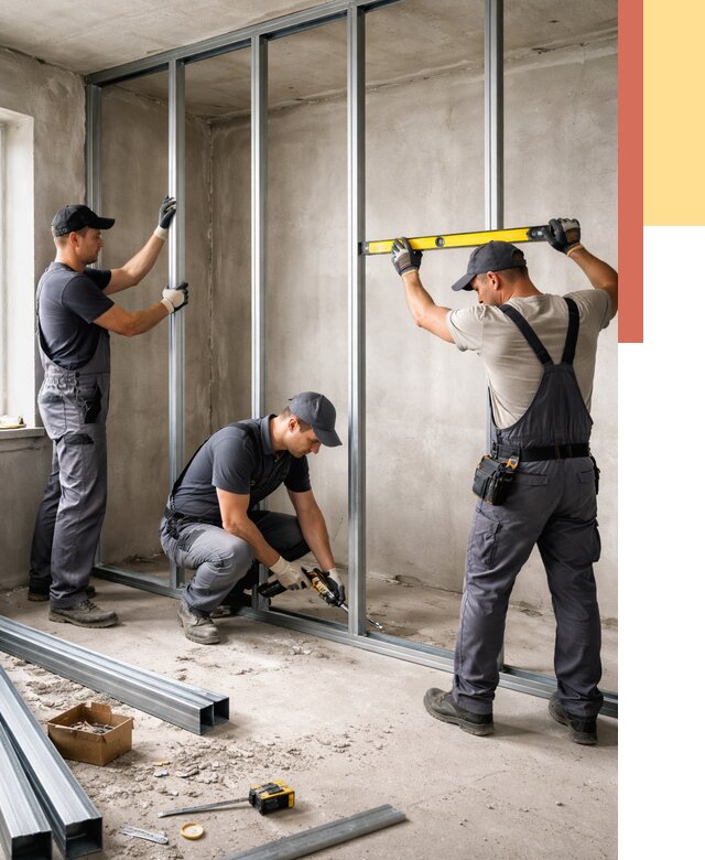 Монтаж каркаса перегородки из профиля в Озерске от 761 руб. | ОТДЕЛОЧНИК-Озр