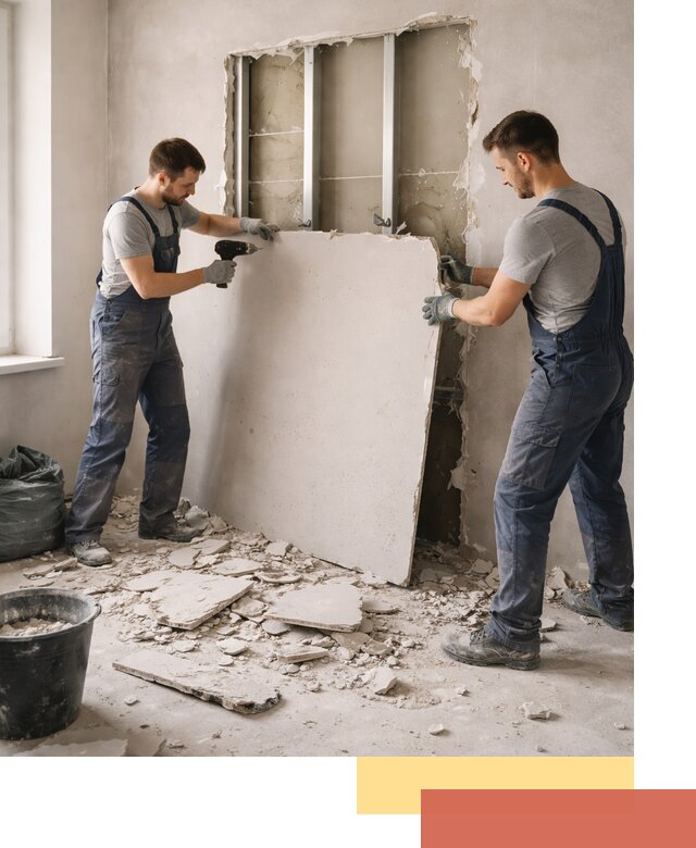 Демонтаж перегородки из гипсокартона в Озерске быстрый и аккуратный