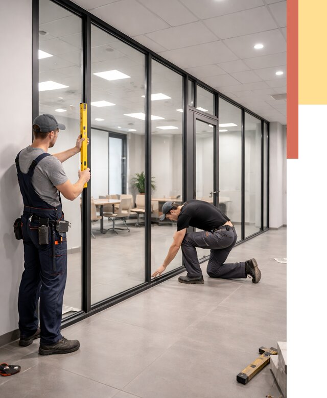 Каркасные стеклянные перегородки в Озерске под ключ от 9331 руб. | ОТДЕЛОЧНИК-Озр