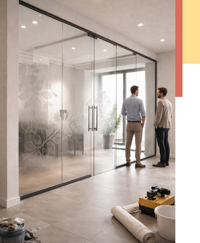 Стеклянные перегородки с рисунком в Озерске от 12678 руб. монтаж и нанесение | ОТДЕЛОЧНИК-Озр