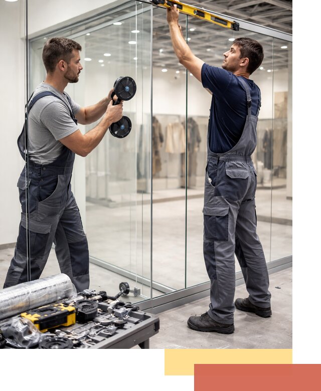 Стеклянные перегородки для магазинов в Озерске — монтаж и установка