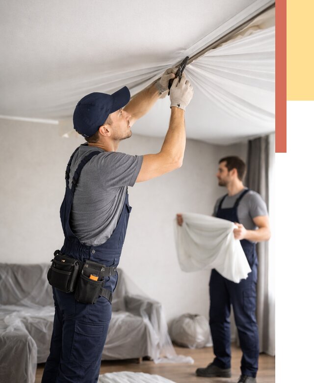 Демонтаж натяжного потолка в Озерске от 4564 руб. — снятие и разбор под ключ | ОТДЕЛОЧНИК-Озр