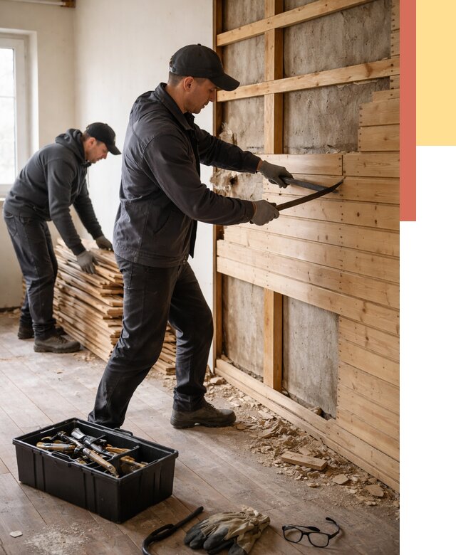 Демонтаж вагонки в Озерске от 3854 руб/м2 — быстро и недорого | ОТДЕЛОЧНИК-Озр