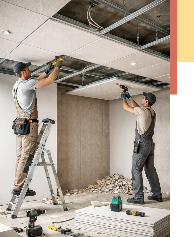 Монтаж акустического потолка в Озерске от 6592 руб/м2 — быстро и недорого | ОТДЕЛОЧНИК-Озр