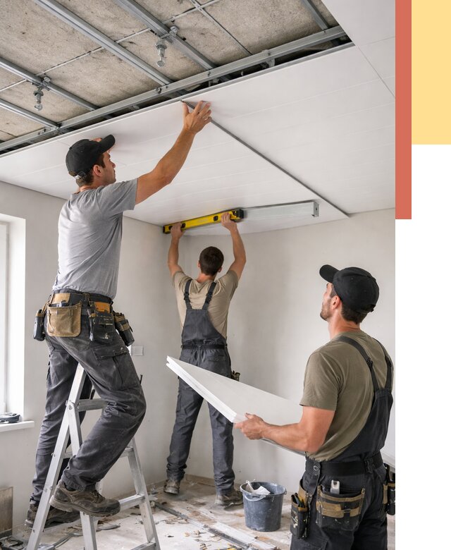 Монтаж потолка из ПВХ панелей в Озерске от 3550 руб./м2 — быстро и недорого | ОТДЕЛОЧНИК-Озр