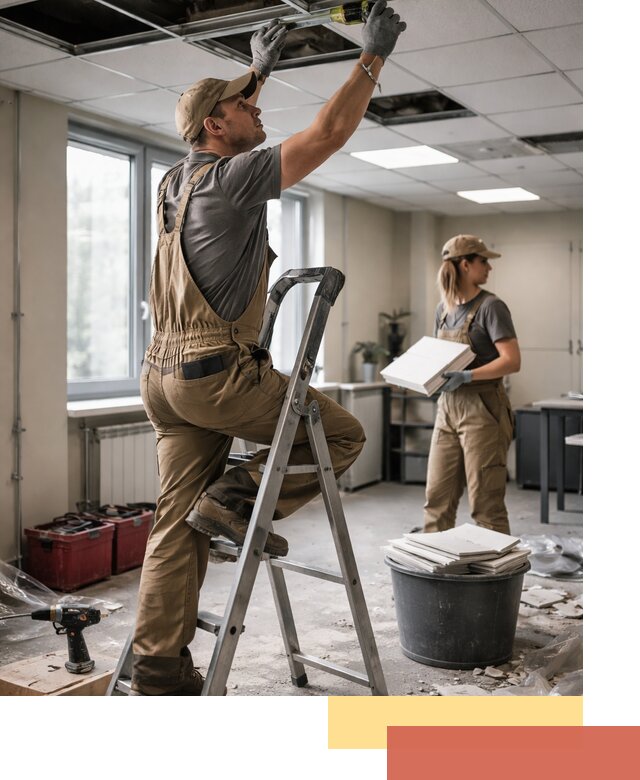 Ремонт потолка Армстронг и замена плит в Озерске