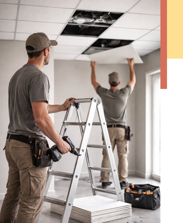 Обслуживание подвесного потолка в Озерске от 3550 руб. — быстро и недорого | ОТДЕЛОЧНИК-Озр