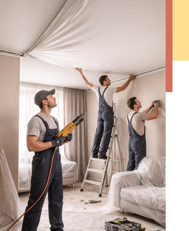 Установка натяжного потолка в Озерске от 4564 руб. | Быстро и недорого — ОТДЕЛОЧНИК-Озр