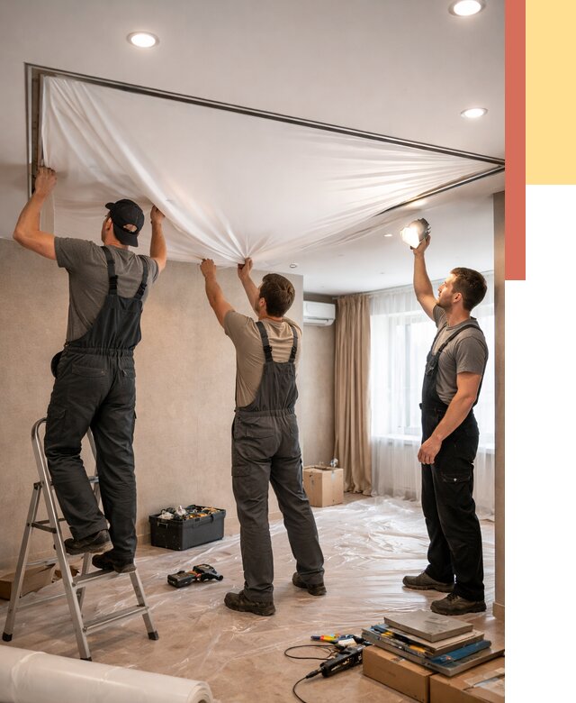 Монтаж ПВХ натяжного потолка в Озерске от 3550 руб. под ключ | ОТДЕЛОЧНИК-Озр