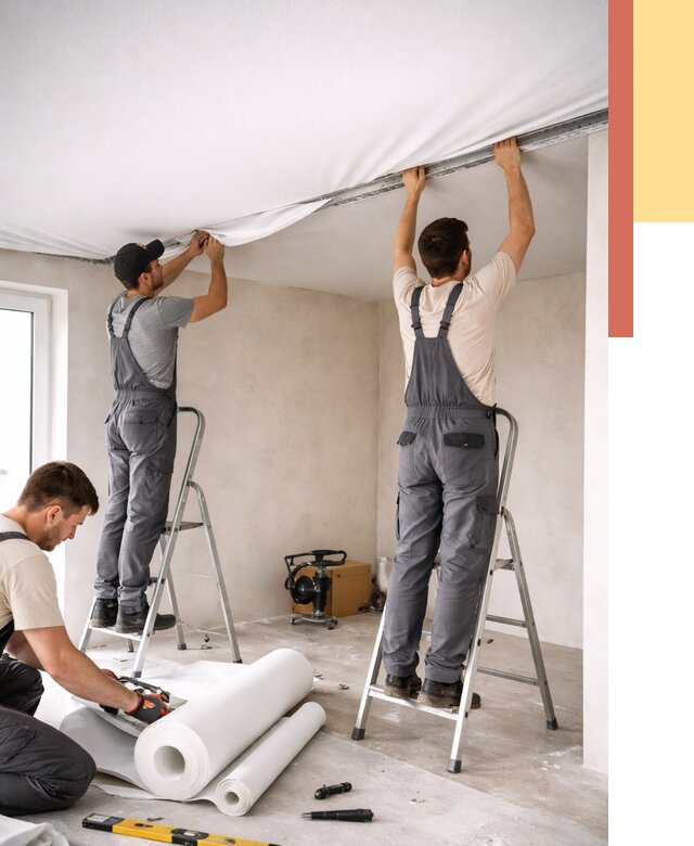 Монтаж тканевого натяжного потолка в Озерске от 3550 руб. под ключ | ОТДЕЛОЧНИК-Озр