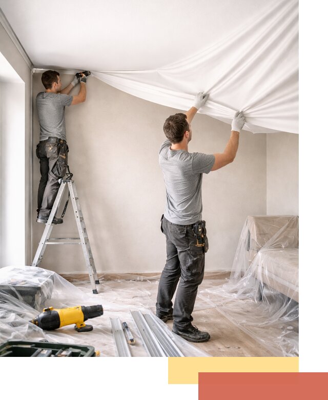 Монтаж тканевого натяжного потолка в Озерске недорого и быстро