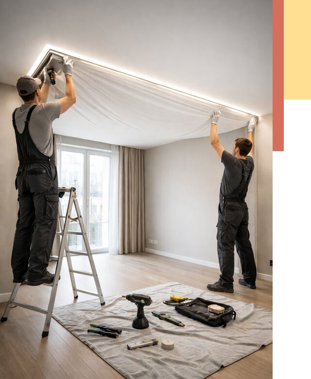 Монтаж парящего натяжного потолка в Озерске от 4564 руб. быстро и недорого | ОТДЕЛОЧНИК-Озр