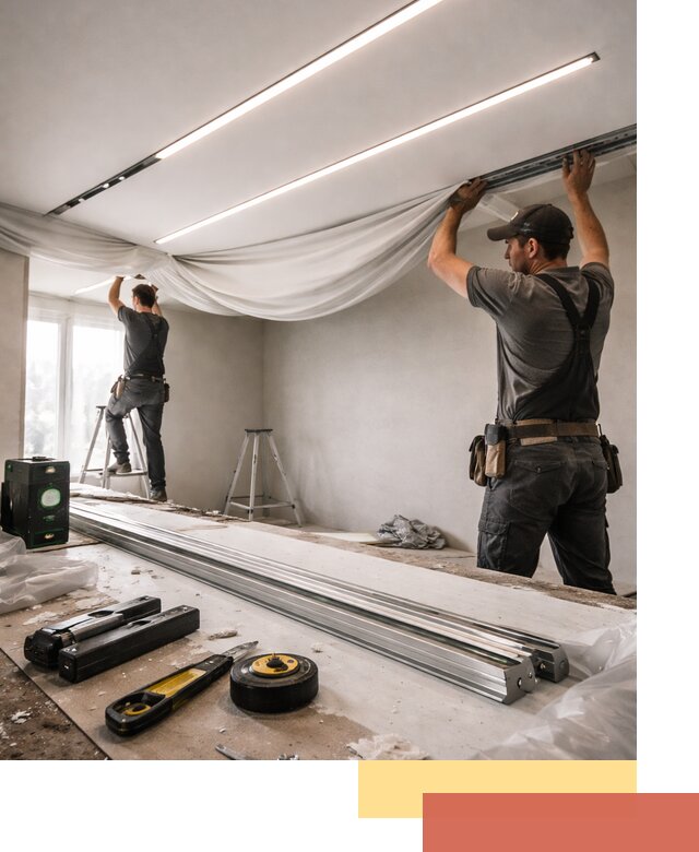 Монтаж натяжных потолков со световыми линиями в Озерске