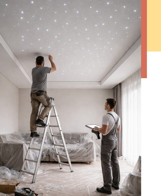 Монтаж натяжного потолка «звездное небо» в Озерске от 6592 руб. | ОТДЕЛОЧНИК-Озр