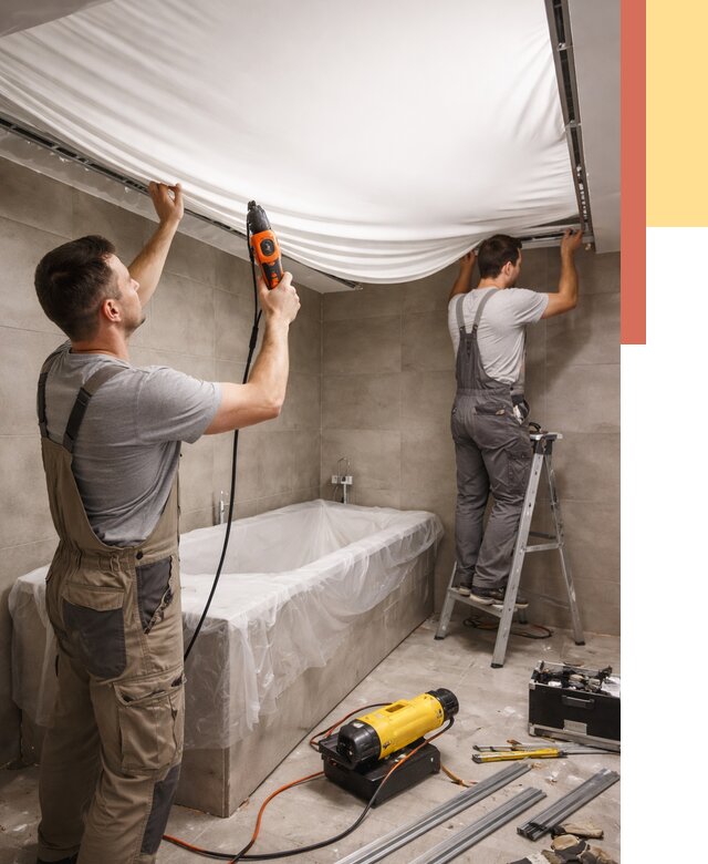 Монтаж натяжного потолка в ванной в Озерске от 1217 руб. под ключ | ОТДЕЛОЧНИК-Озр