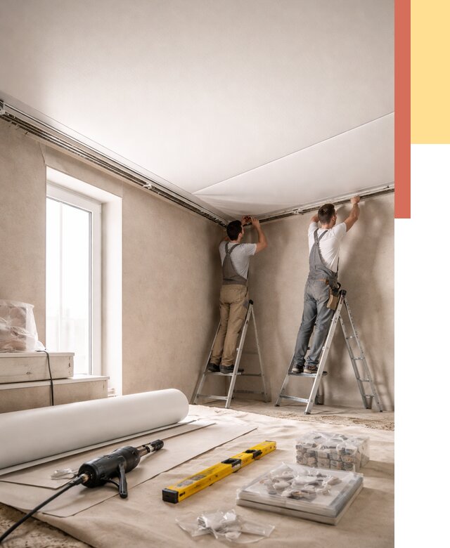 Монтаж натяжного потолка в спальне в Озерске от 3854 руб. под ключ | ОТДЕЛОЧНИК-Озр