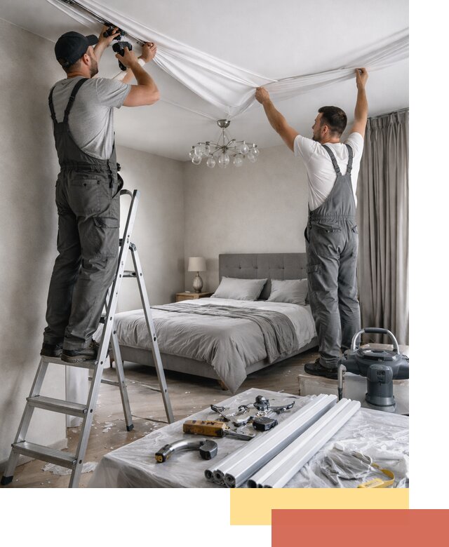 Монтаж натяжного потолка в спальне в Озерске