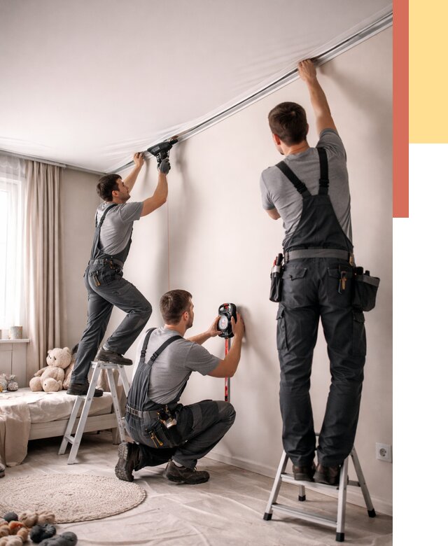 Монтаж натяжного потолка в детской в Озерске от 3550 руб. — быстро и недорого | ОТДЕЛОЧНИК-Озр