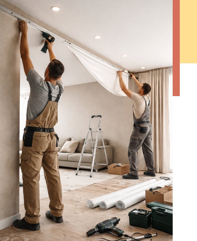 Монтаж натяжного потолка в гостиной в Озерске от 558 руб. | ОТДЕЛОЧНИК-Озр