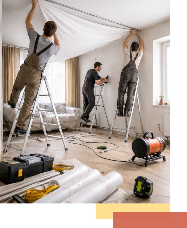 Монтаж натяжного потолка в гостиной в Озерске