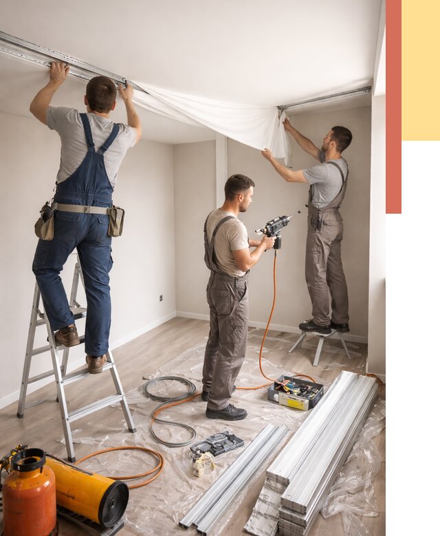 Монтаж натяжного потолка в студии в Озерске от 5578 руб. — быстро и недорого | ОТДЕЛОЧНИК-Озр