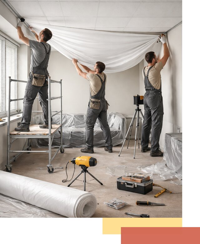 Монтаж натяжного потолка в офисе в Озерске