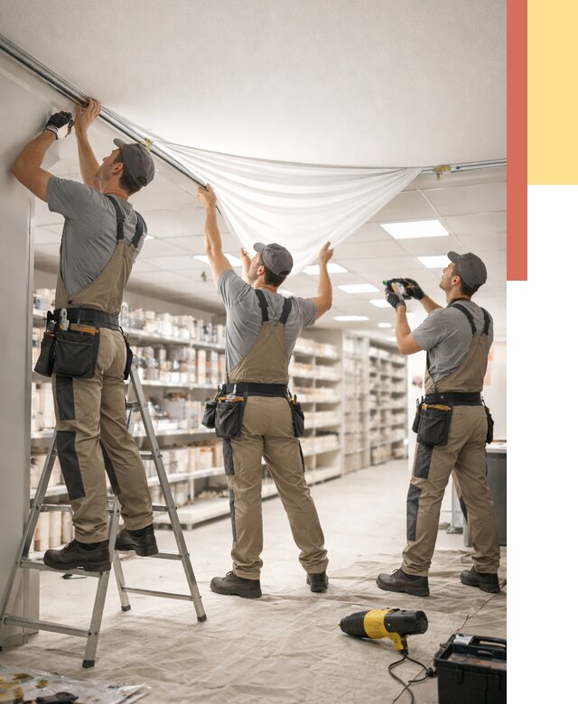 Монтаж натяжного потолка в магазине в Озерске от 4564 руб. быстро и недорого | ОТДЕЛОЧНИК-Озр