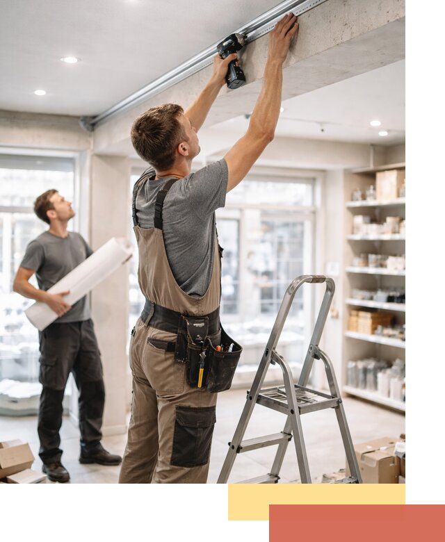 Монтаж натяжных потолков в магазине в Озерске