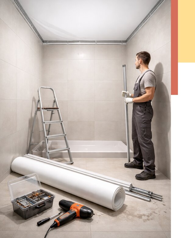 Монтаж натяжного потолка в санузле в Озерске от 1876 руб. — ОТДЕЛОЧНИК-Озр