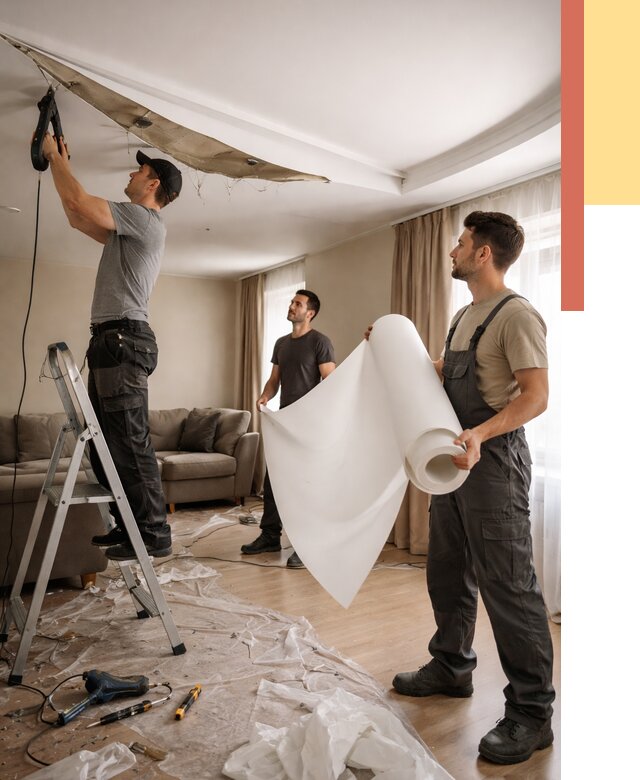 Замена полотна натяжного потолка в Озерске от 9635 руб. быстро и недорого | ОТДЕЛОЧНИК-Озр