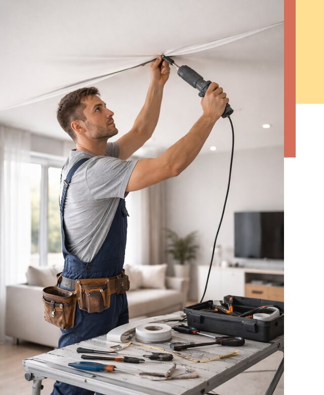 Ремонт натяжных потолков в Озерске от 9635 руб. под ключ — ОТДЕЛОЧНИК-Озр