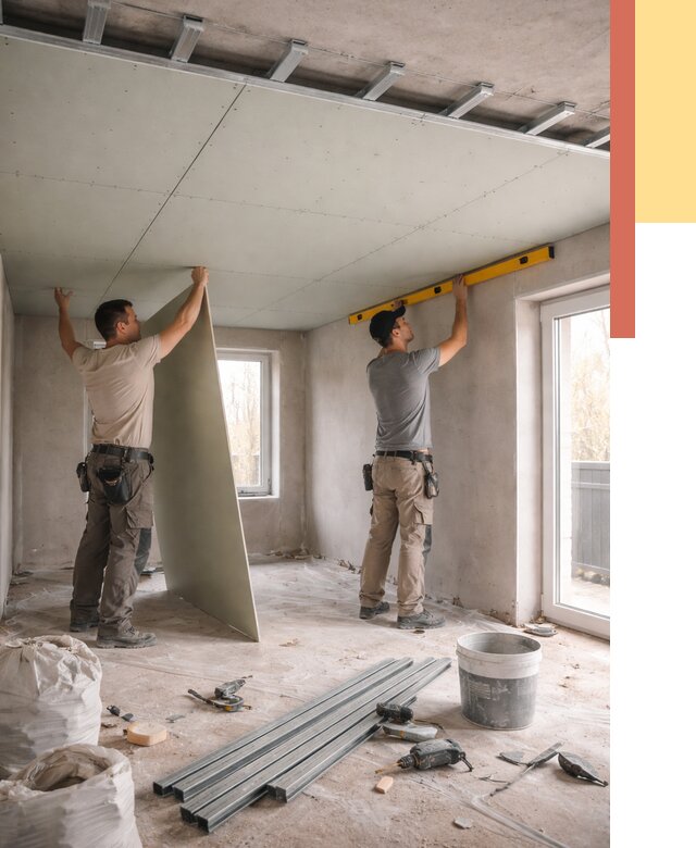 Одноуровневый потолок из гипсокартона в Озерске от 761 руб. — монтаж под ключ | ОТДЕЛОЧНИК-Озр